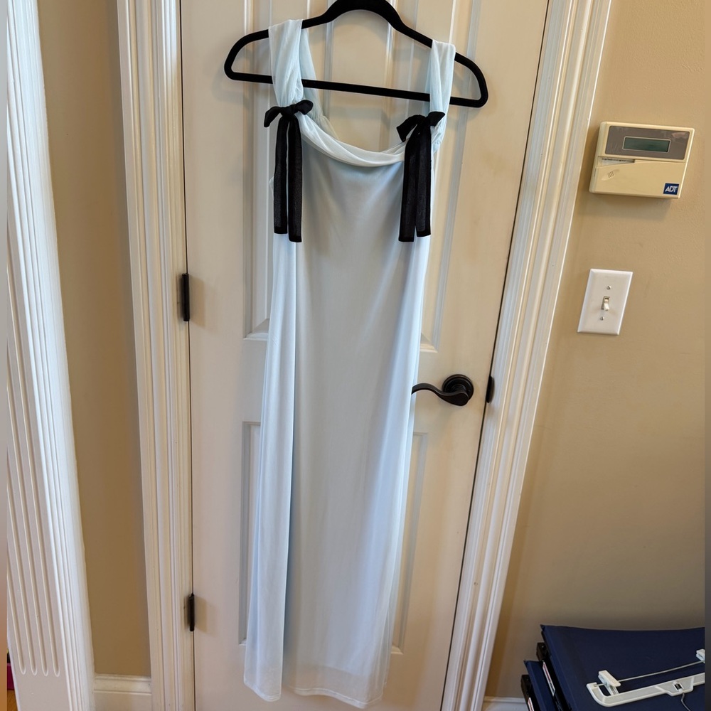 Light Blue Dress with Black Bow Straps, NWT, Size L